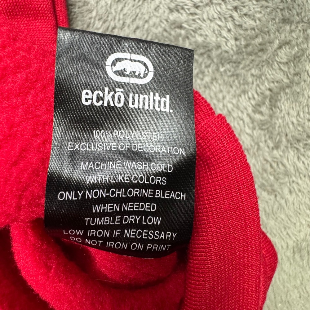 Ecko Unltd Hoodie Mens XL Red Excellent Graphic Logo Tech Fleece Pullover - Picture 8 of 10